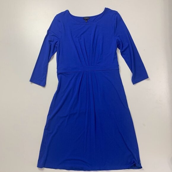 Talbots Cobalt Dress Blue 3/4 Sleeve A Line Pleated Waist Career Stretch Classic - Picture 2 of 9